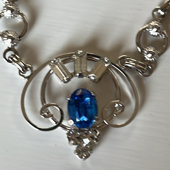 Vintage Loran Sim Sterling Blue Stone Necklace Art Deco Design - Picture 5 of 13